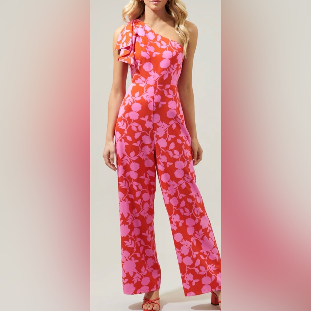 Floral Red and Pink Women's Jumpsuit